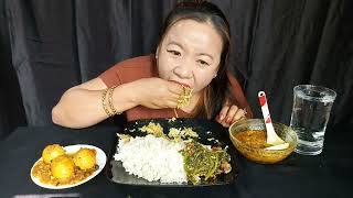 Eating Rice With Egg Curry, Rayo Saag And Sukuti||Nepali Staple food||Rubi Rai Mukbang