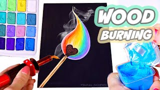 WOOD BURNING with JELLY GOUACHE PAINT // Rainbow Matchstick 🔥