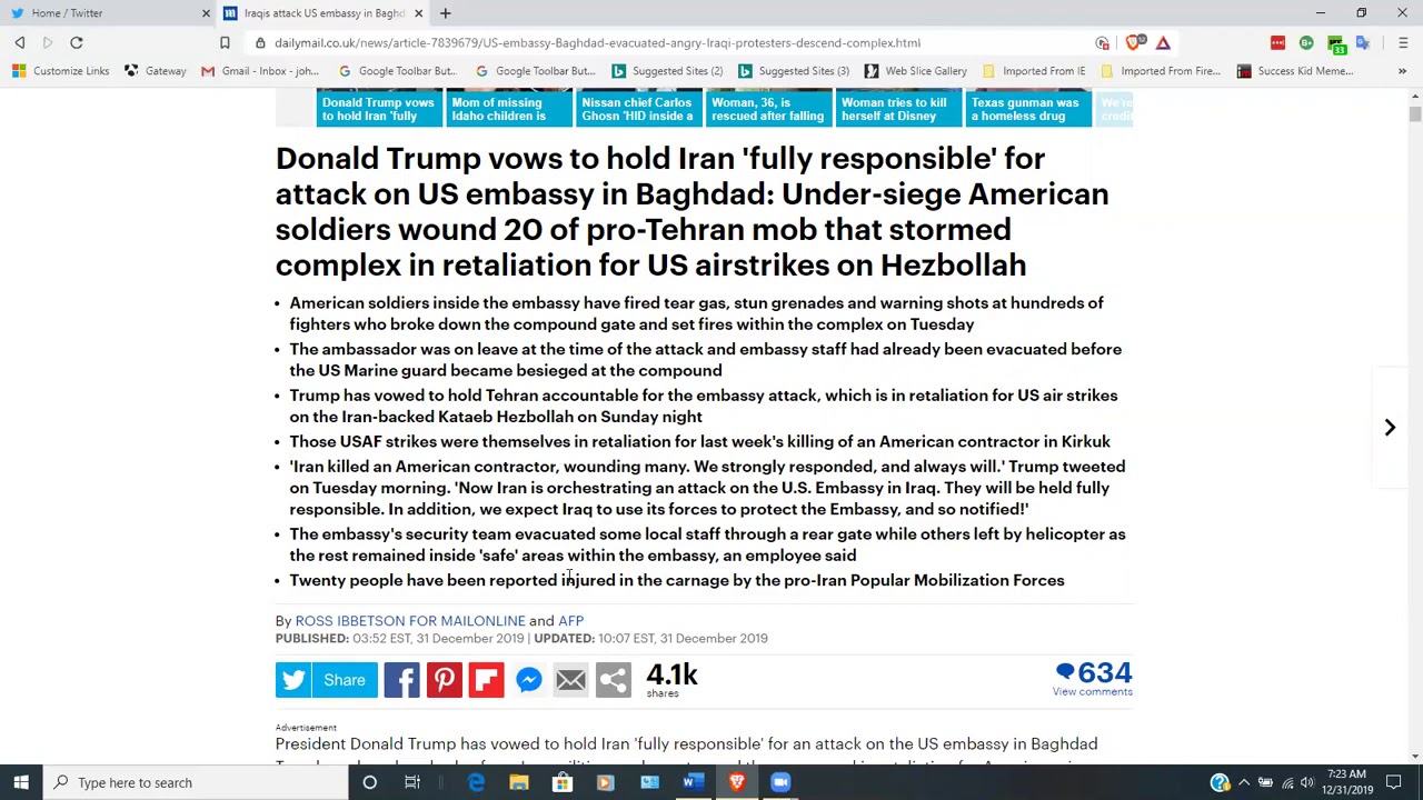 US Embassy in Iraq is Under Attack, Marines Firing Warning Shots, 20 Injured so Far - Don't Speak