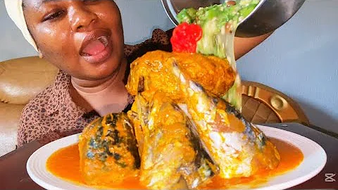 ASMR Okra with Pepper Soup and Fufu Mukbang| Tasty Nigerian Okra Soup