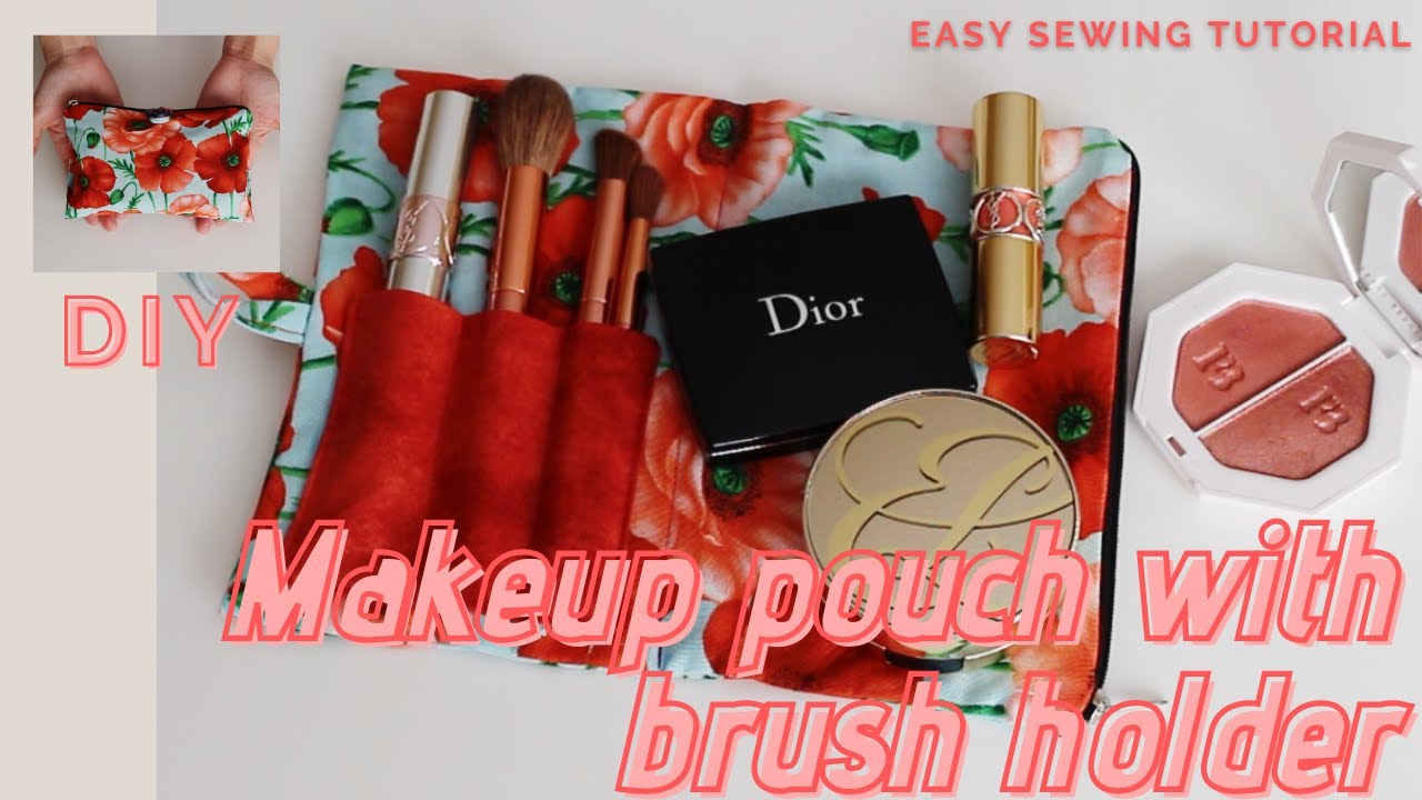 DIY Makeup pouch with brush holder tutorial/ Sewing tutorial/Good gift