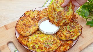 2 Zucchini, 2 Kartoffeln, 2 Eier. Ich koche eine ganze Woche lang. Schnelles Pfannkuchenrezept. ASMR