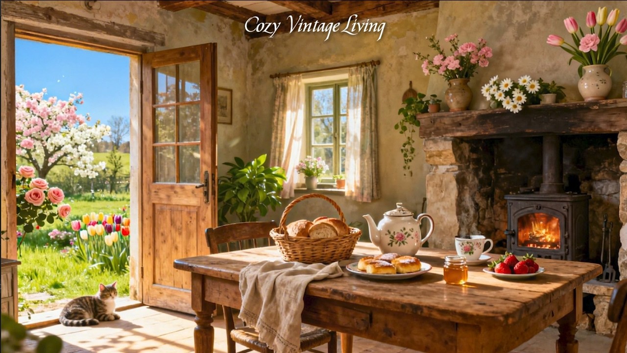 Peaceful Spring Morning by the Fireplace 🌸 1940s Oldies in Another Room