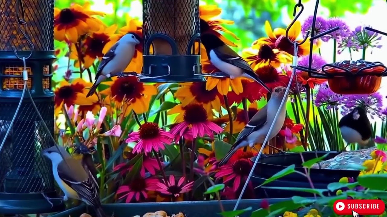 🔴 LIVE 4K Cottage Garden Bird Feeder: Cardinals, Woodpeckers, Song Birds, Bees, Sleep and Flowers