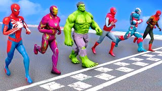 TEAM Spiderman VS TEAM Iron Man Running Challenge with Hulk Superheroes - GTA 5