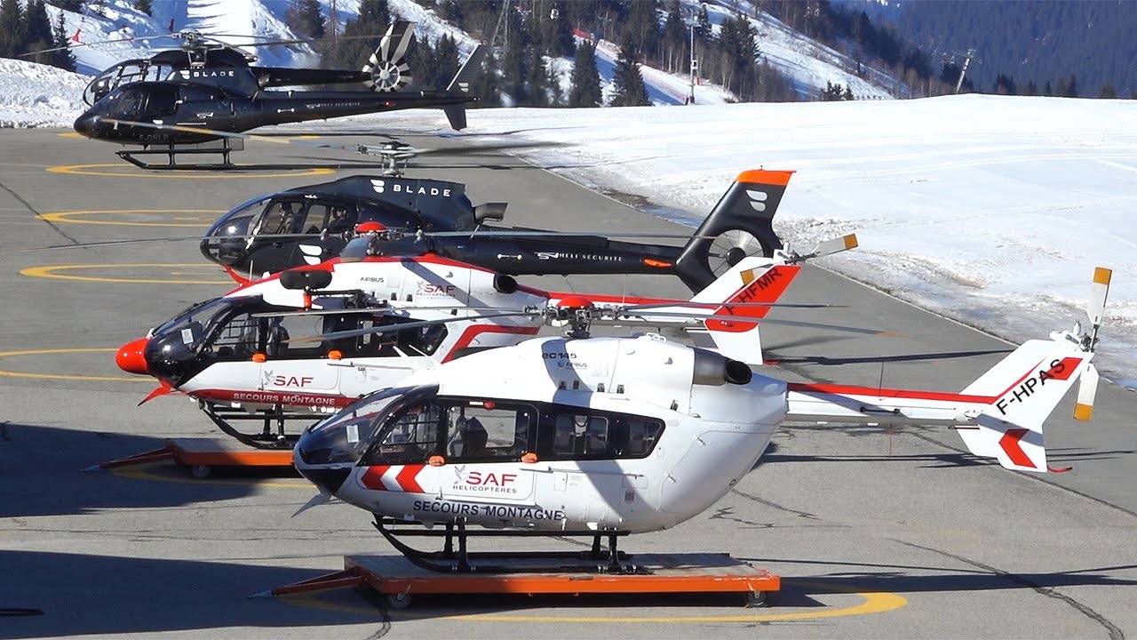 Airbus Helicopters H125 (AS350) & Eurocopter EC130 landing and takeoff at Courchevel LFLJ