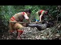 Primitive Survival - Two ethnic girls pick herbal medicine and meet primitive forest people