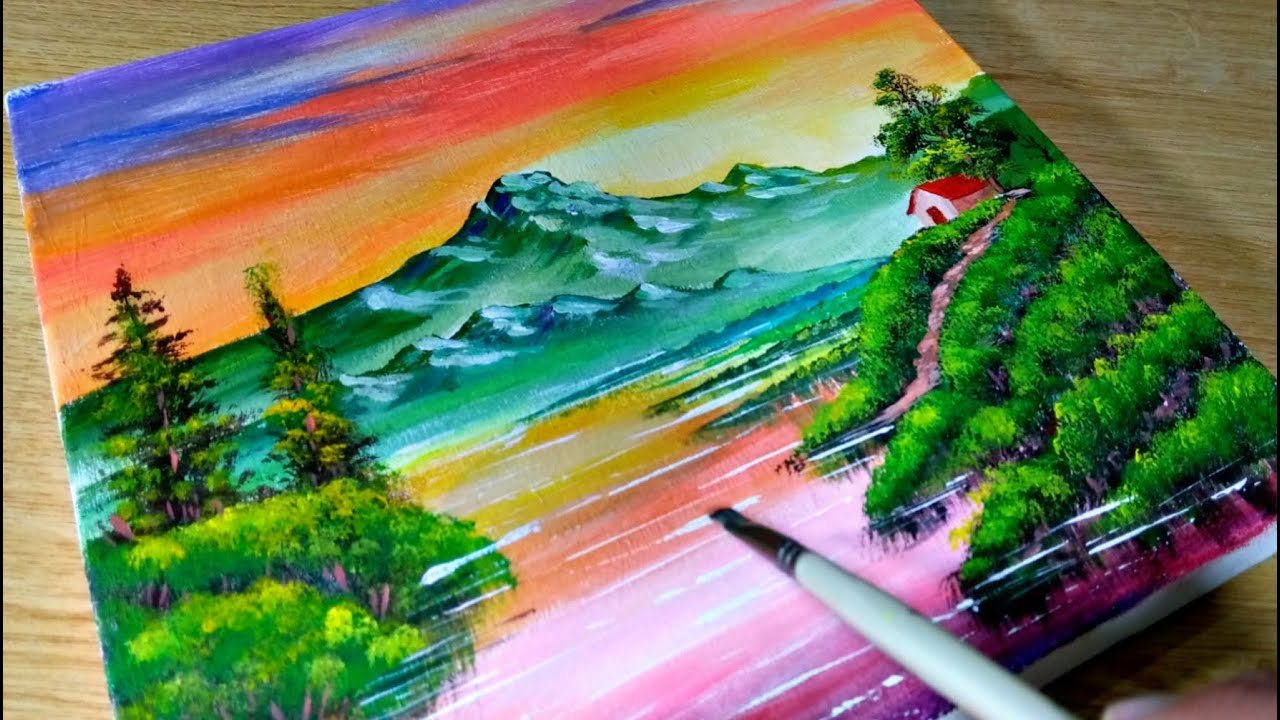 Landscape painting || landscape painting tutorial || Acrylic Painting ...