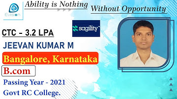 Congrat, Jeevan M | Selected in Sagality India | 3.2 LPA | B.Com., Passing 2021 | Bangalore