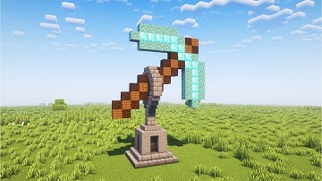 Minecraft Pickaxe Statue Tutorial - How to Build a Diamond Pickaxe Statue in Minecraft 1.21