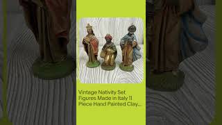 Vintage Nativity Set Figures Made in Italy 11 Piece Hand Painted Clay Sears
