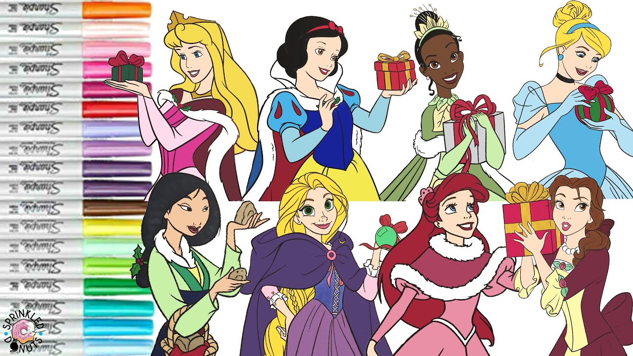 Disney Princess Coloring Book Compilation Rapunzel Mulan Ariel Belle Aurora Tiana Cinderella Snow