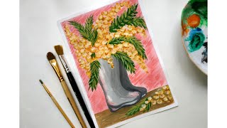 МИМОЗА Как нарисовать мимозу гуашью   / how to draw a mimosa