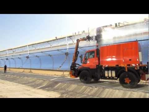 Cleaning Solar Mirrors With Robot Arm Trucks