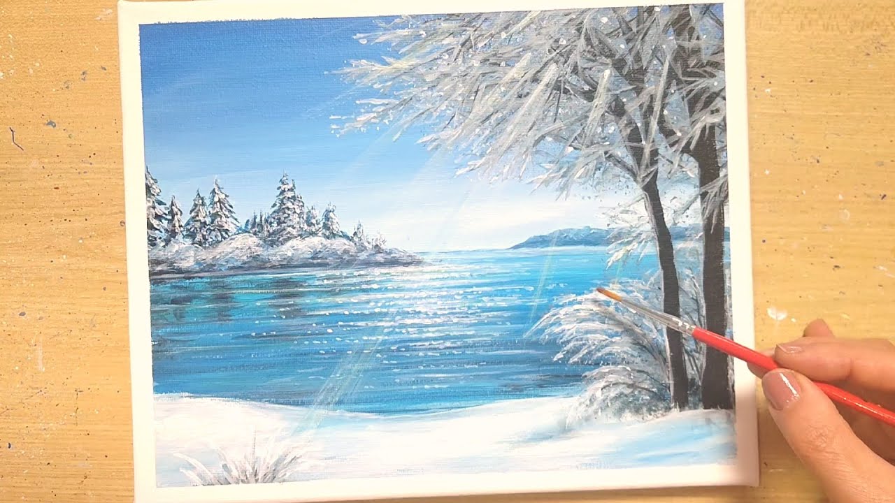 How to draw [Beautiful winter landscape] with acrylic paint