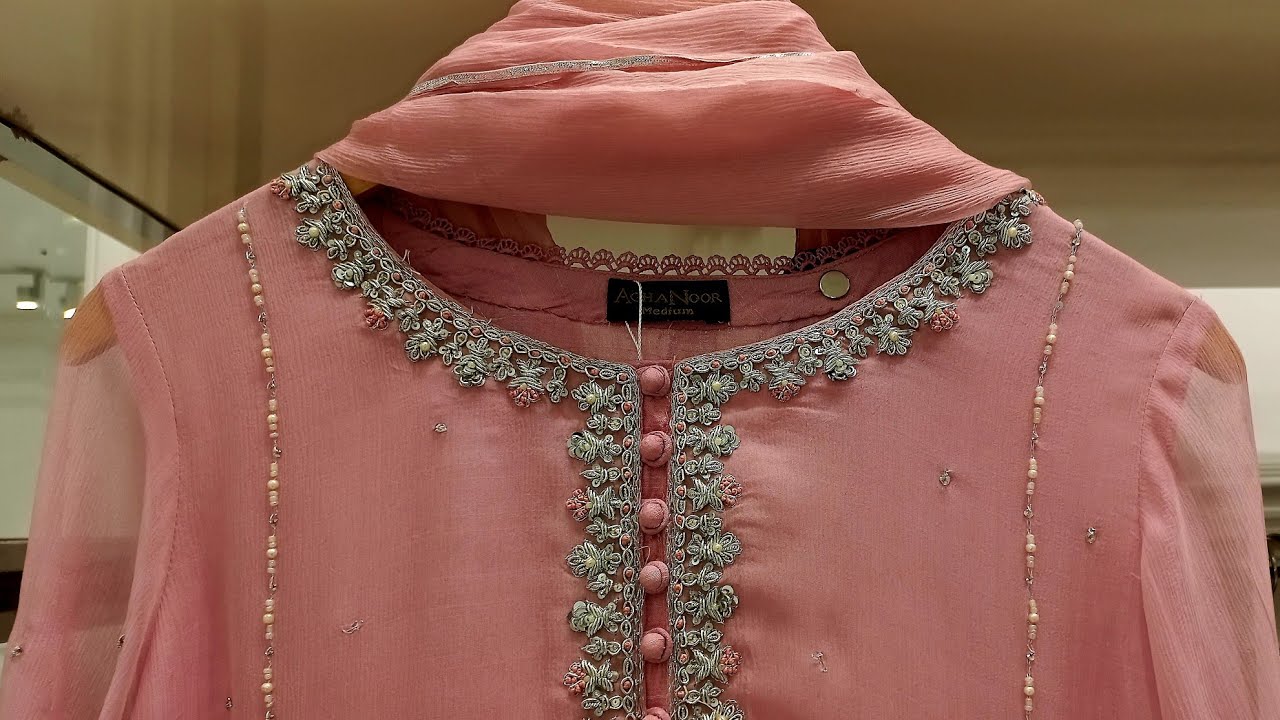 Agha Noor NEW Zardozi Embroidered Beige Kurti/Kameez/Tunic Pakistani/Indian  L/44 at Amazon Women's Clothing store