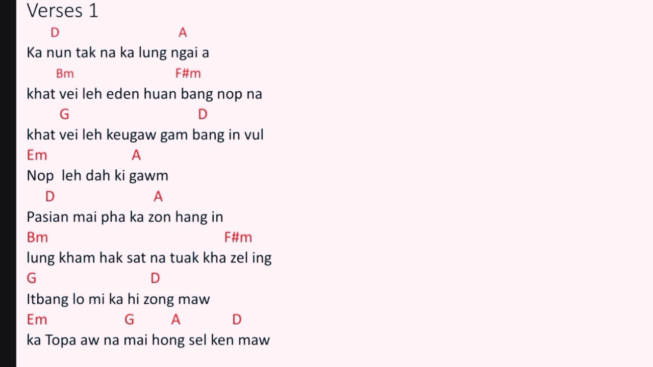 Zomi songs, Ka zaai tha, guitar chords and lyrics keys: D