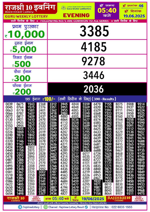 Rajshree 10 Evening Weekly Lottery 5:40 PM Result 19.06.2025 #rajshreelotteries #rajshreelottery