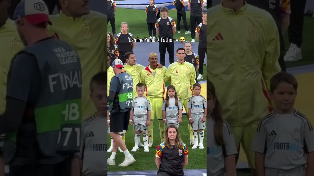 Lamine Yamal Laughs During National Anthem After Spotting His Dad In The Crowd Shorts