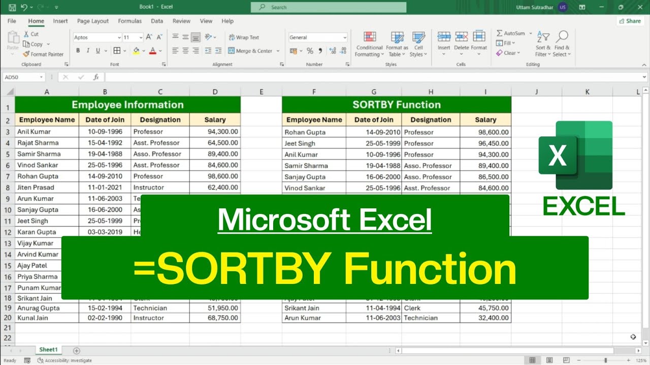 MS Excel - SORTBY Function | SORTBY Formula in Excel - YouTube