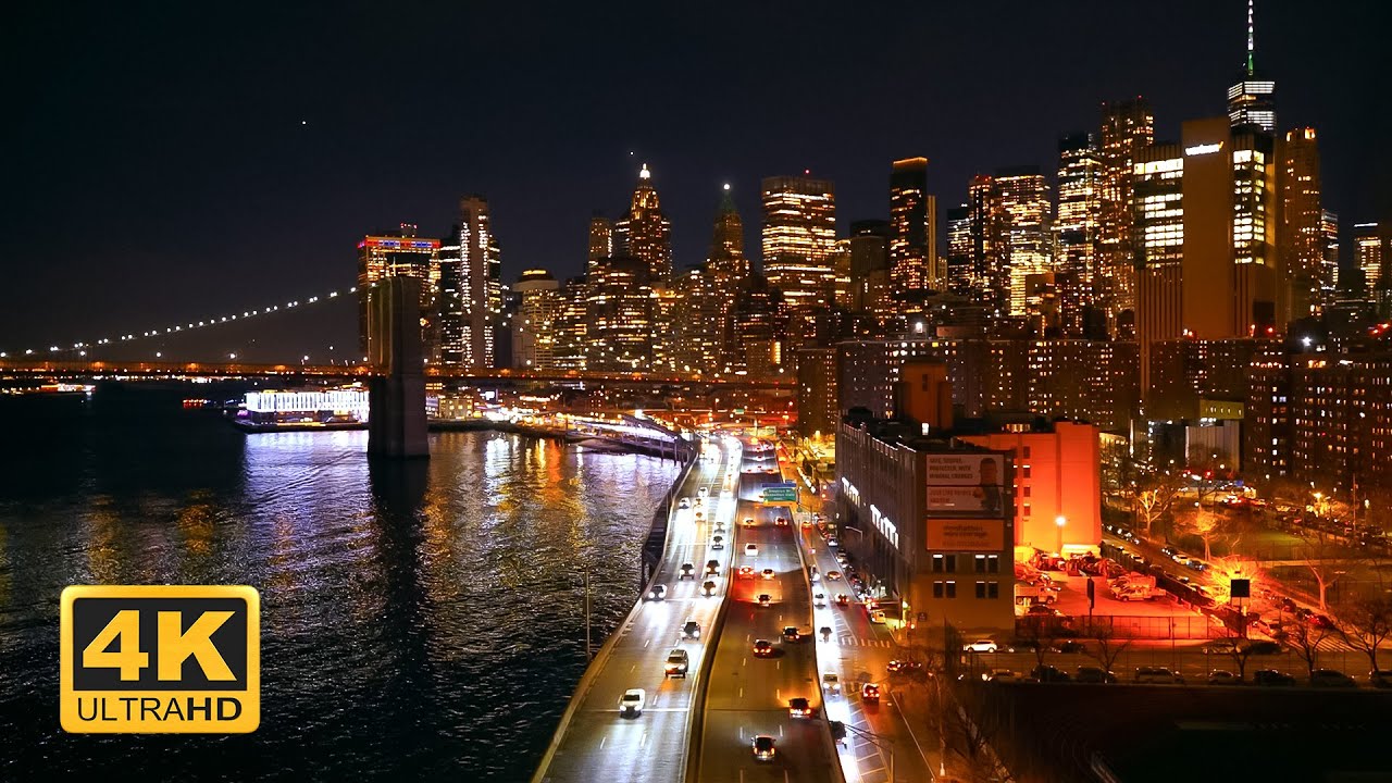 New York Sounds of Manhattan at Night 🌃 Calming Cityscape of NYC 4K