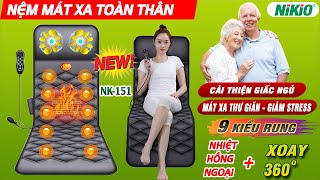 Review Nệm massage toàn thân Rung kết hợp Nhiệt Nóng Nhật Bản Nikio NK-151, có gối mát xa cổ vai gáy