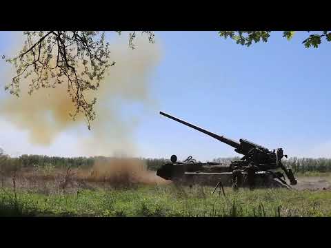 Боевая работа расчетов артиллерии Пион