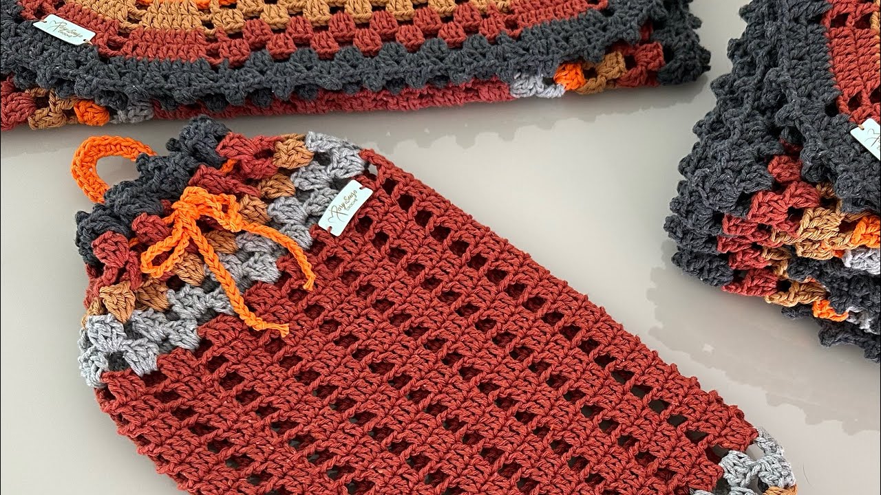 Puxa Saco - Jogo de cozinha Cor de Crochê Aula passo a passo completo