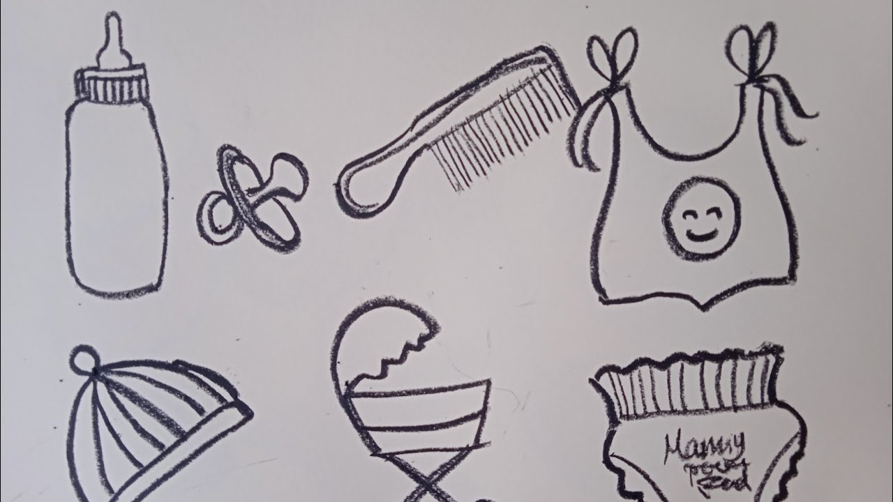 How to draw baby bottle rattle comb drawings| kids drawing#cute baby ...