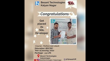 Placed Student Besant Technologies kalyan Nagar