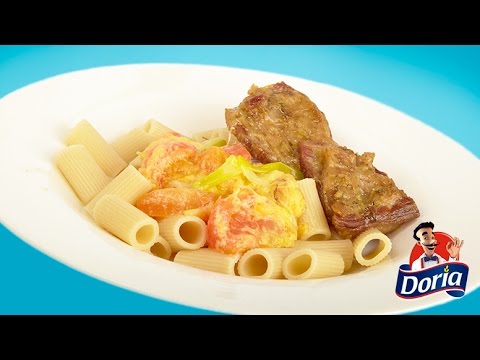 Rigatoni con sobrebarriga chorreada al estilo Doria