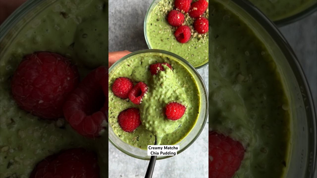 NATURALLY SWEET, NO COCONUT MILK creamy matcha chia pudding. Healthy breakfast, dessert, or snack