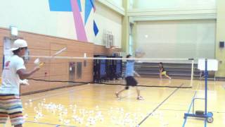 Badminton lesson 20150427(MON) - backhand drive / push / hairpin 1
