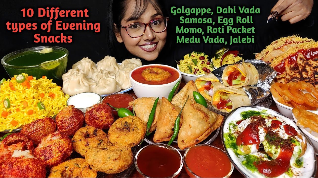 Eating 10 types of Evening Snacks | Momo, Samosa, Golgappe | Big Bites | Asmr Eating | Mukbang