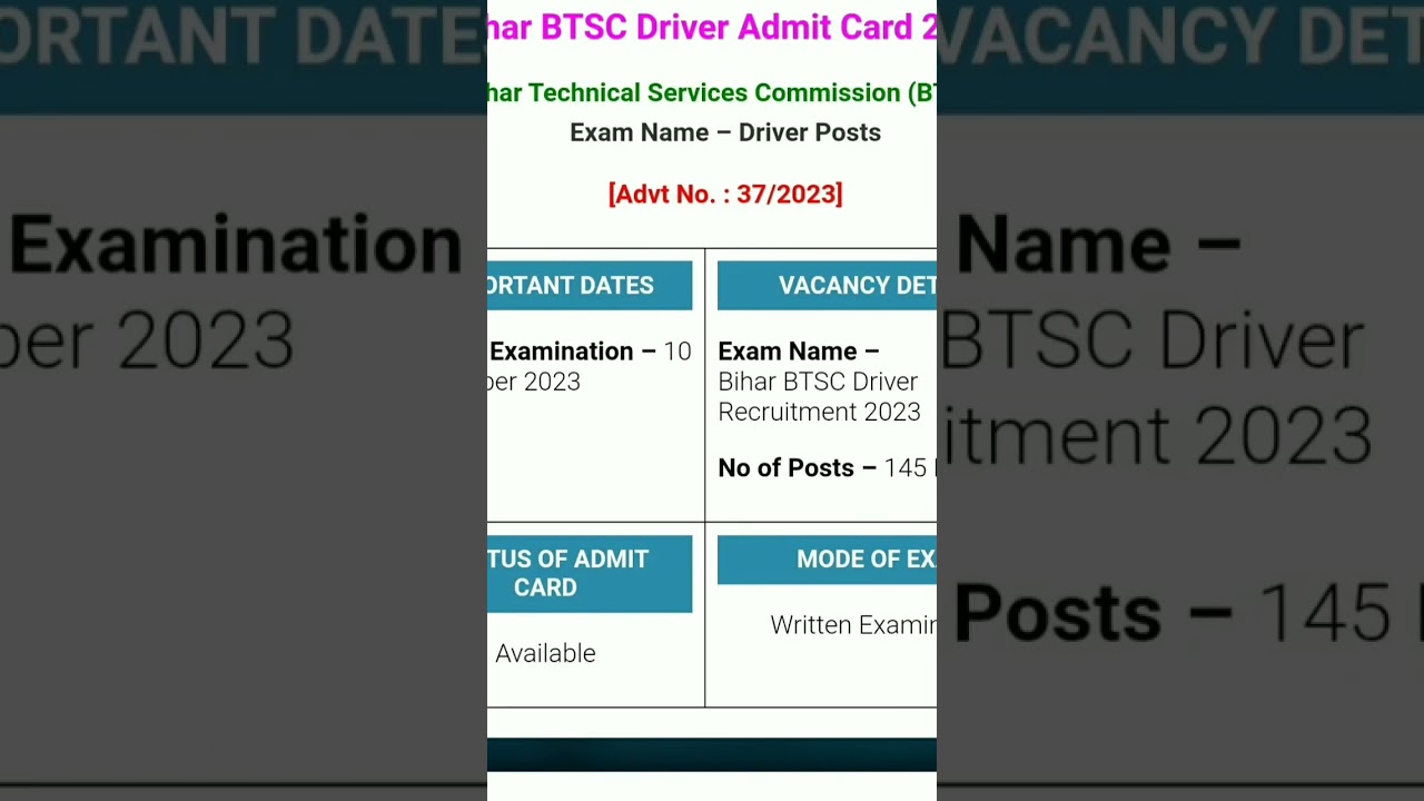 Bihar BTSC Driver Admit Card 2023