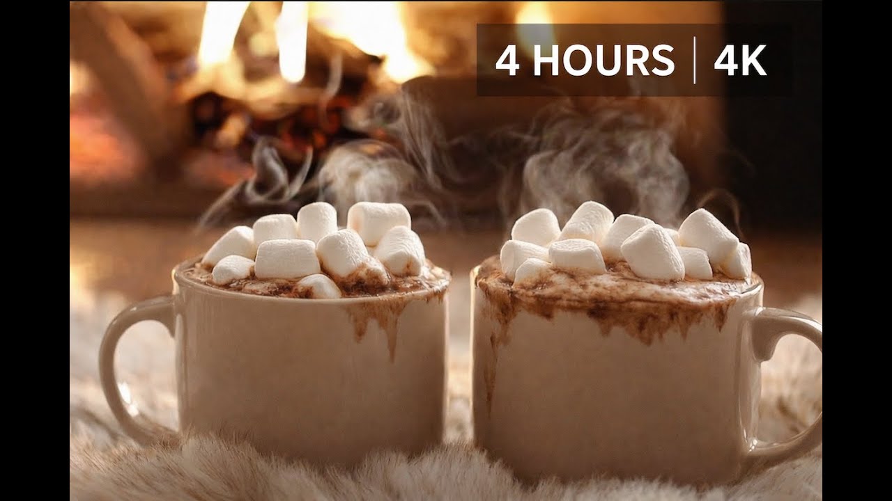 Cozy Fireplace & Hot Chocolate ☕🔥 | Relaxing 4K Ambience 4 Hours