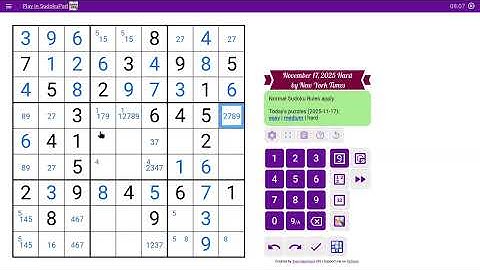 (NYT) Hard Sudoku - November 17, 2025
