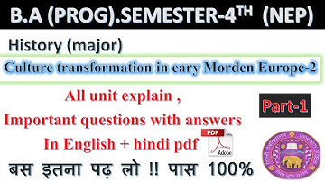 Cultural transformations in early modern Europe 2 | important questions with answers | part-1| #du