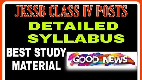 JKSSB CLASS IV POSTS SYLLABUS || STUDY MATERIAL FOR JKSSB