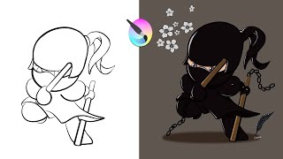 In-depth tutorial on how to Draw, Paint, Add highlights & shadows in Krita - Chibi Ninja