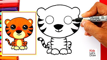 Aprende a dibujar un TIGRE KAWAII fácil | How to Draw a Cute Tiger Easy