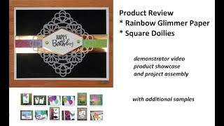 Rainbow Glimmer Paper, Square Doily and Brass Foil Paper