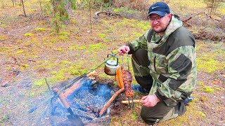 БУШКРАФТ. МЯСО  И ЛЕСНОЙ ЧАЙ НА КОСТРЕ . ПОХОД В ЛЕС