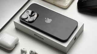 iPhone 14 Pro Space Black aesthetic unboxing | setup + sky blue case