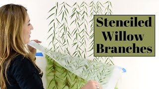 Willow Stenciled Accent Wall Using Cutting Edge Stencils Weeping Willow Branches Wall Stencil!