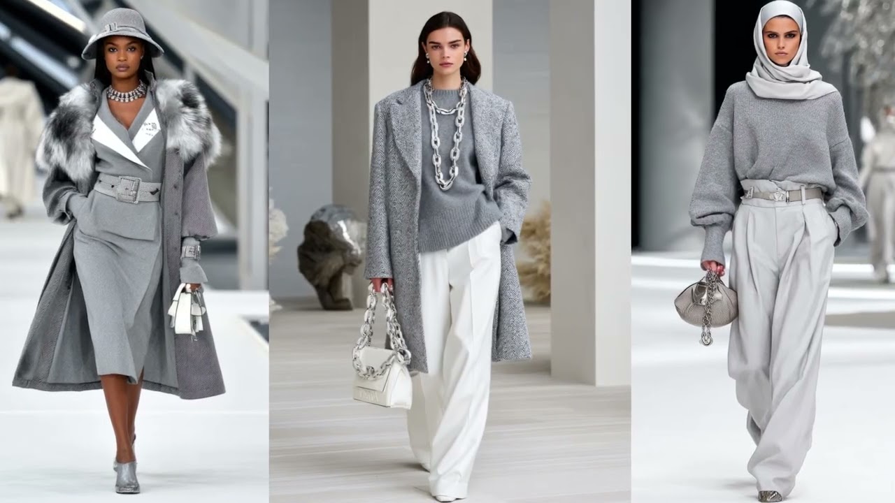 Коллекция Prada весна/лето 2026: серый и белый цвета – элегантный современный минимализм.