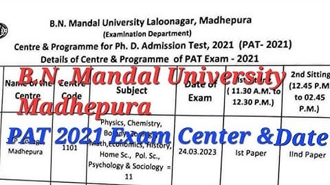 B.N. Mandal University Madhepura I PAT 2021 Exam center & date I RS मैथिली