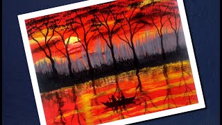 beginners painting sunset forest easy