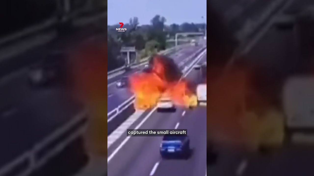 Shocking Moment Plane Crashes Into Highway