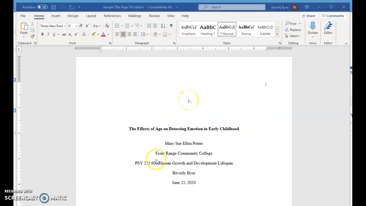  APA  Format  Title Page 7th Edition 2 YouTube